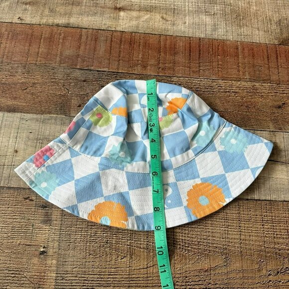 ASOS Bucket Hat Blue & White Checkered With Floral & Yin-Yang Print Size M/L - Picture 3 of 7